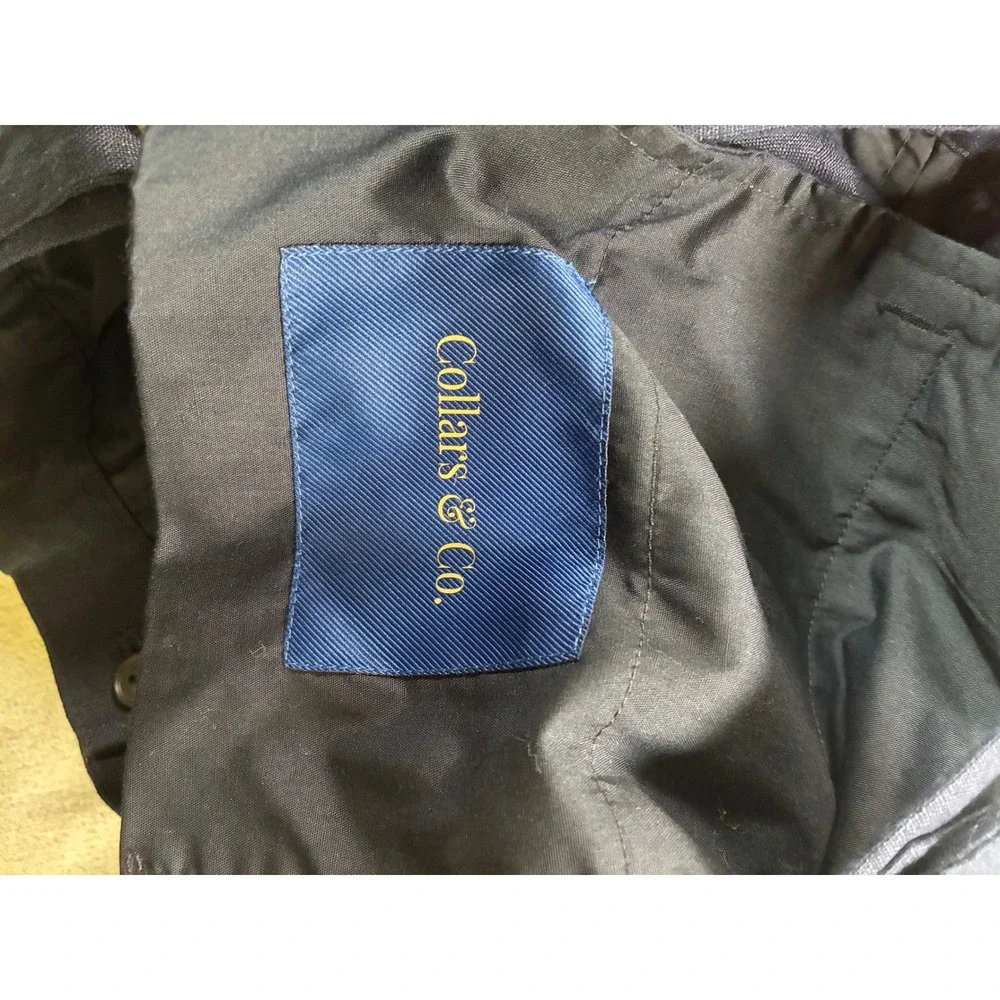 Collars & Co Mens Navy Blue 100% Linen Pleated Side Adjuster Trousers 30x32
